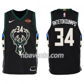 Camiseta Hombre Milwaukee Bucks Giannis Antetokounm 34 Nike 2017-18 Negro Swingman
